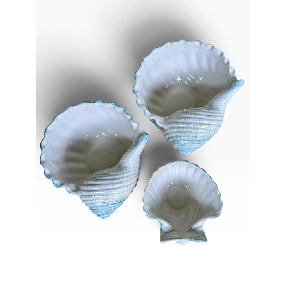 Set of 3 sea shell ceramic bowls planters by Shoreline Collection